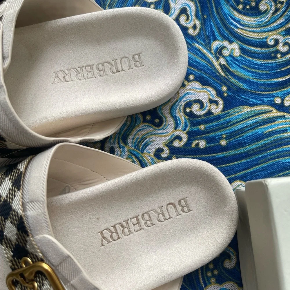 Burberry Beige Check Triple-Buckle Slide Sandals